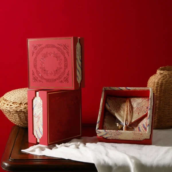 Chinese Festive Wedding Jewelry Gift Box — Red & Gold Hot-Stamp
