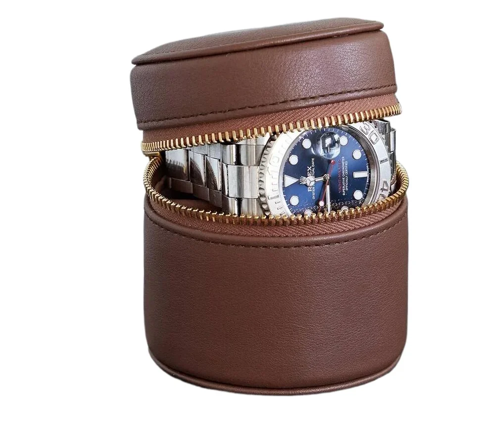 customized-logo-portable-round-pu-leather-watch-storage-case-3