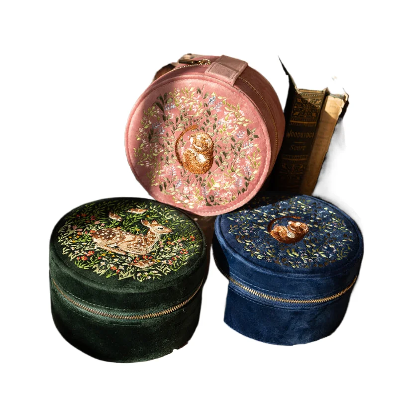 Embroidered Velvet Necklace & Jewelry Boxes — with zippered