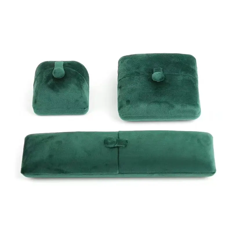 Three petal-open velvet jewelry box sizes shown side by side