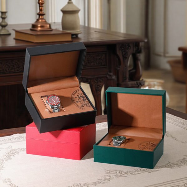 PU Leather Magnetic Watch Box — Vintage Pocket-Watch Interior