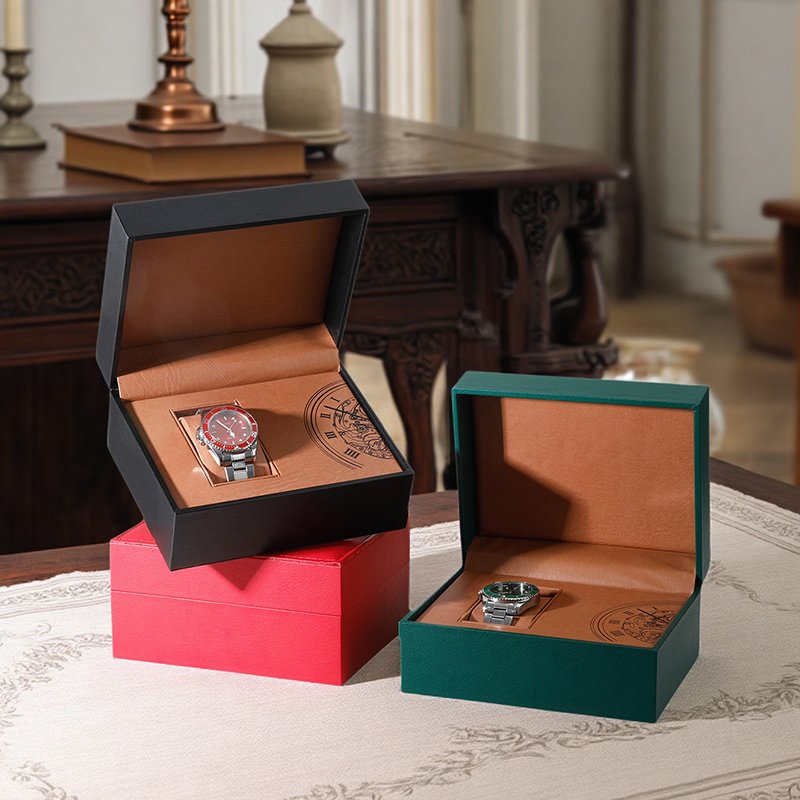PU Leather Magnetic Watch Box — Vintage Pocket-Watch Interior
