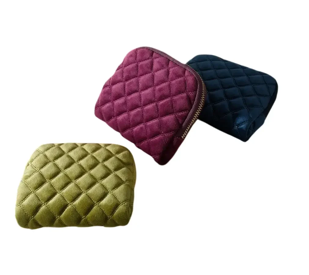 Quilted Velvet Zip Jewelry Travel Pouch with 3-Fold Organizer