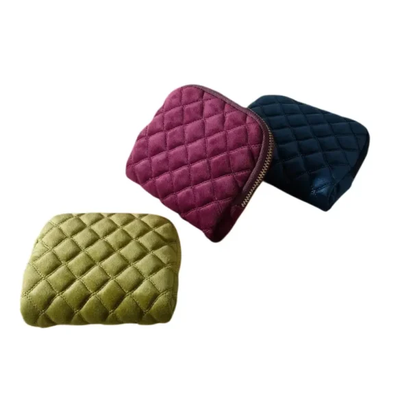 Quilted Velvet Zip Jewelry Travel Pouch with 3-Fold Organizer