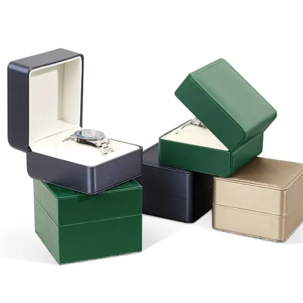 Rounded-Corner PU Leather Single Watch Box — Soft-Edge Retail Display