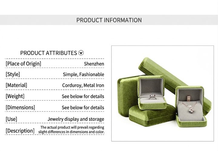Green corduroy jewelry box product information - material corduroy and metal iron, for jewelry display and storage