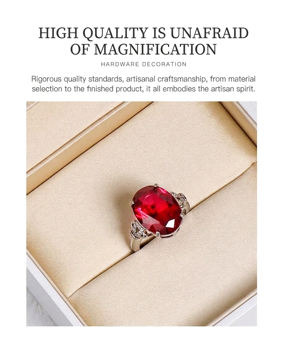 Close-up of a ring on the silk pad of the specialty-paper jewelry box, showing the rigorous quality and craftsmanship