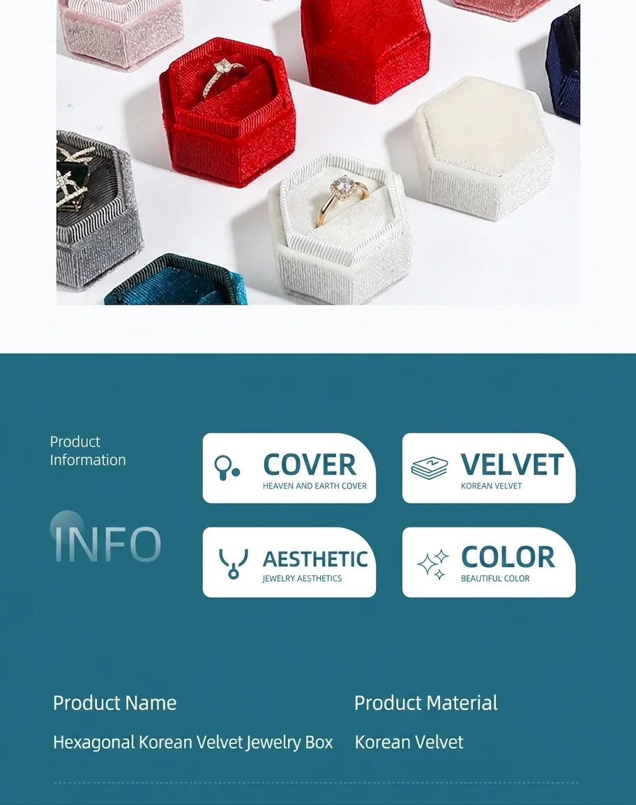 Hexagonal Korean velvet jewelry box product information - heaven-and-earth (lift-off) cover, Korean velvet material