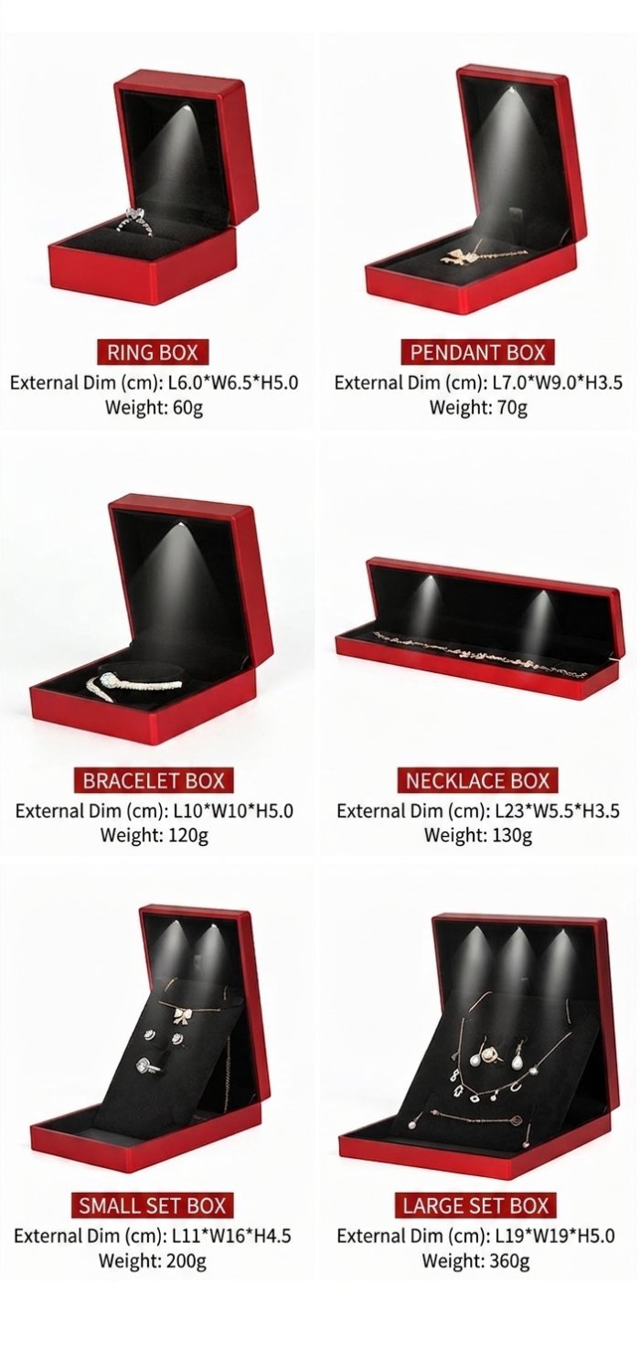 Close-up of LED light jewelry box seamless lacquer finish exterior showing smooth glossy surface and sturdy metal hinge joint