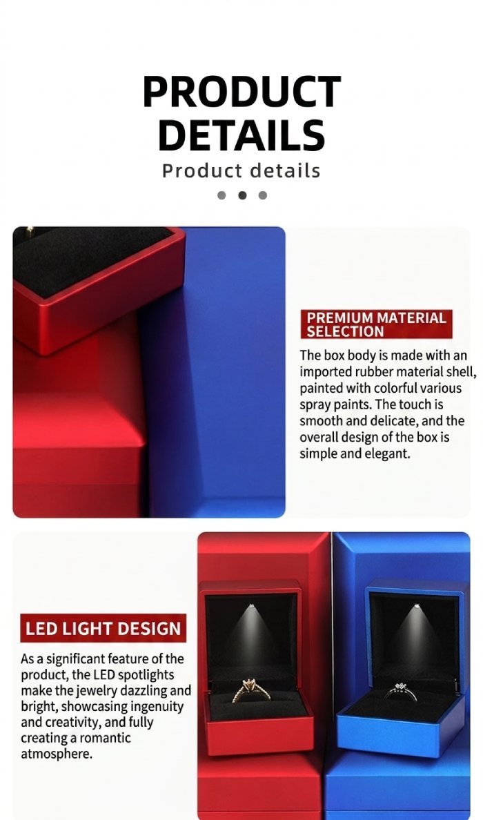 LED jewelry box with silk screen logo on lid showing custom branding placement on the seamless lacquer exterior
