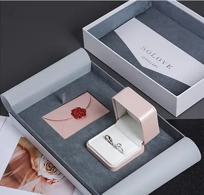 Luxury jewelry packaging set with box, envelope and presentation components