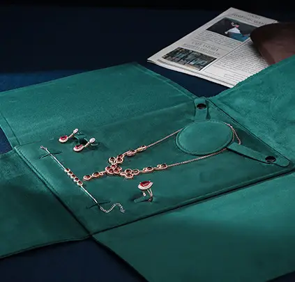 Luxury velvet jewelry organizer with fitted layout