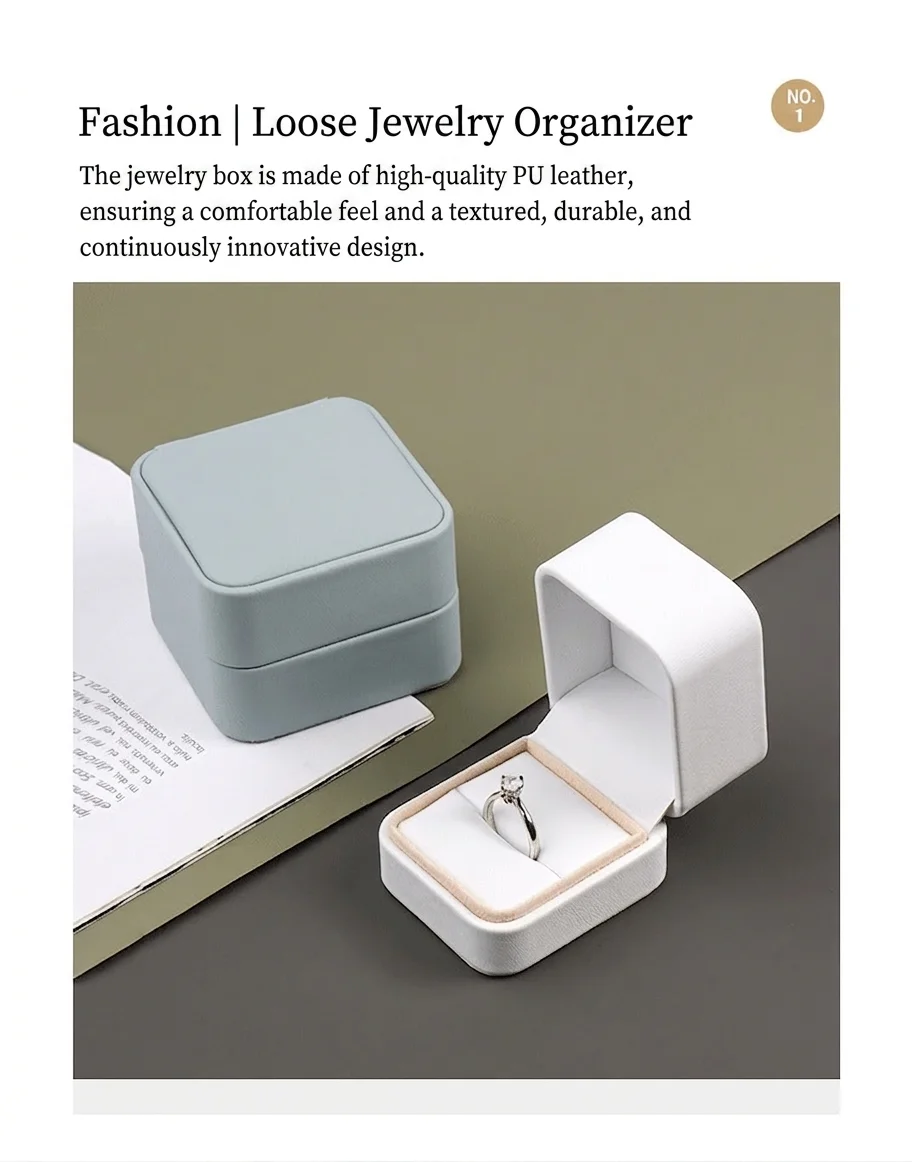 Rounded PU leather jewelry boxes in light gray and white, made of high-quality PU leather with a comfortable, durable feel