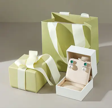 Sage paper jewelry gift box and bag set