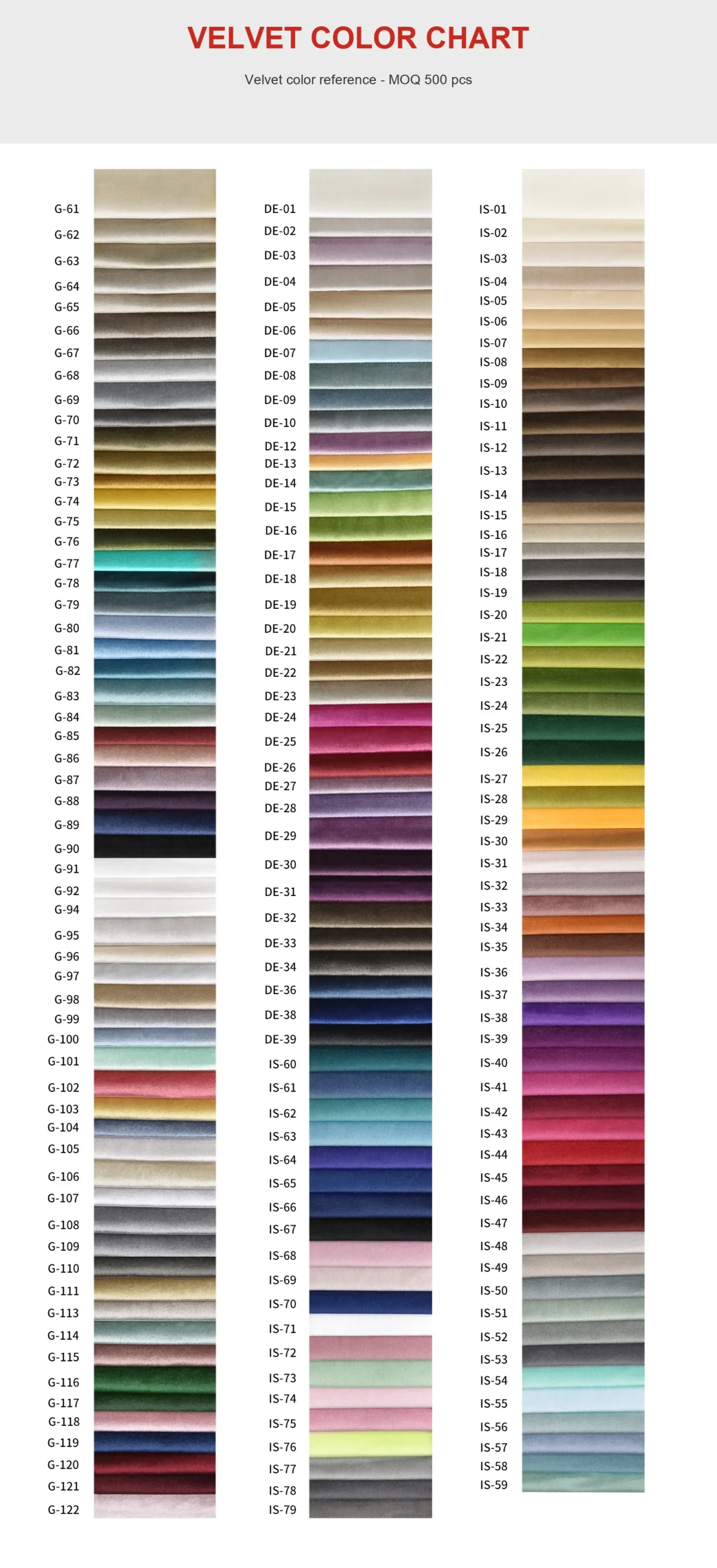 Velvet color reference chart for custom necklace box production with MOQ 500 pieces