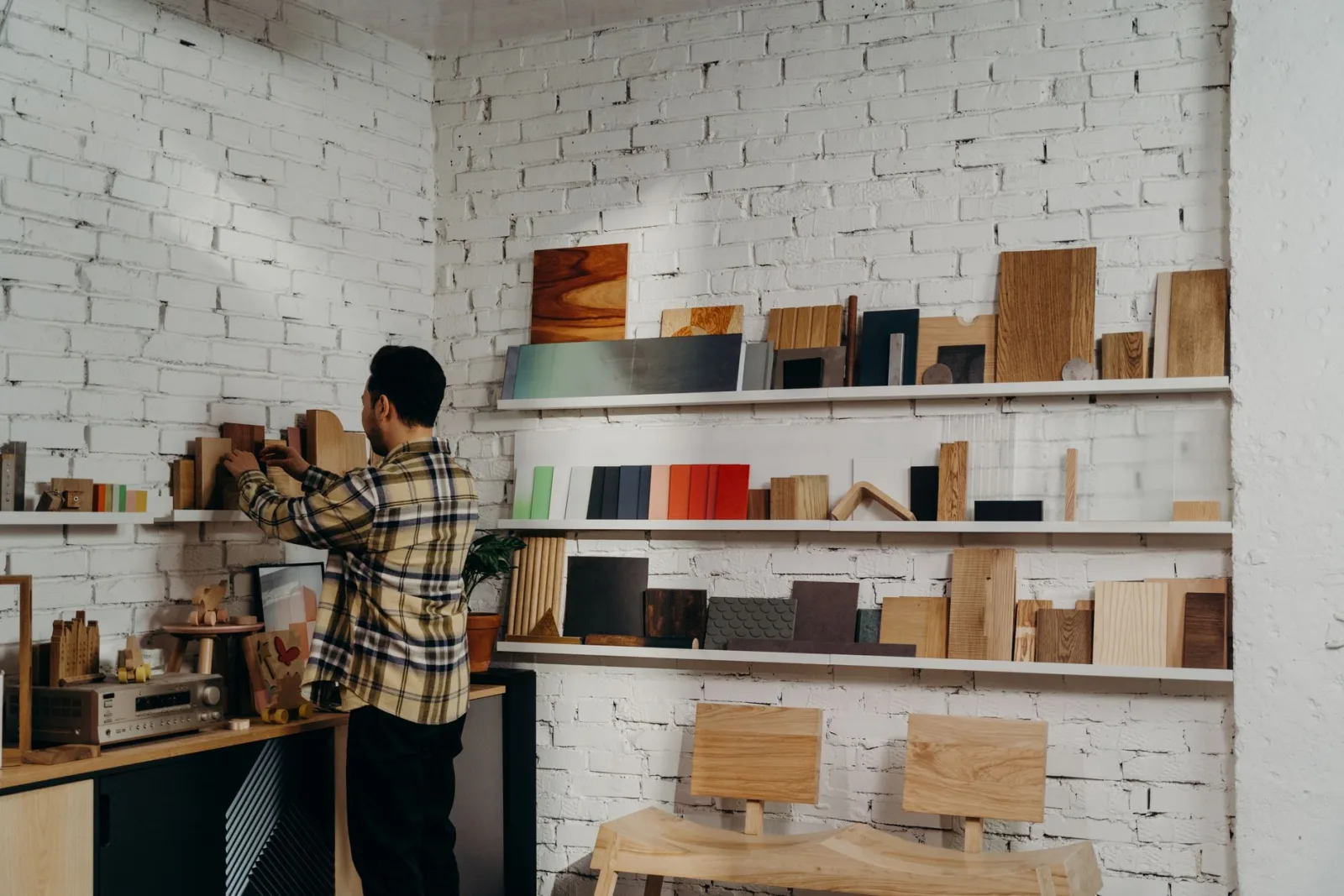 Natural wood material and finish samples for product development