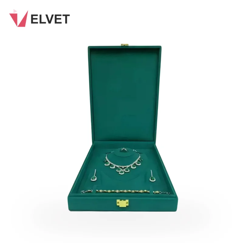 High-End Microfiber Jewelry Set Box for Diamond Necklace, Ring & Earrings