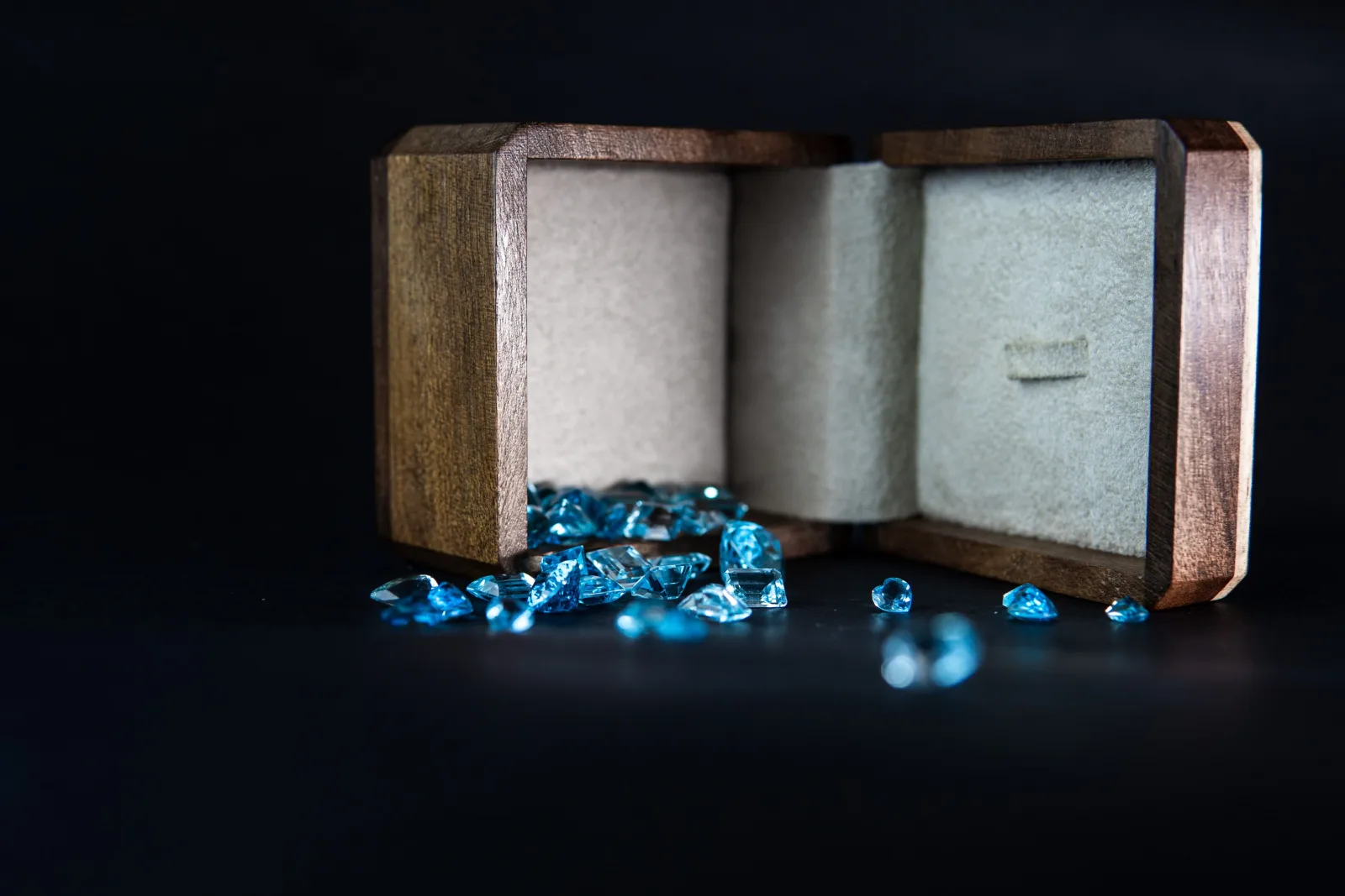 Wooden jewelry box interior with a soft protective lining